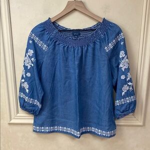 J. Jill 3/4 Sleeve Lightweight Lyocell Denim Peasant Top - Size Small Petite